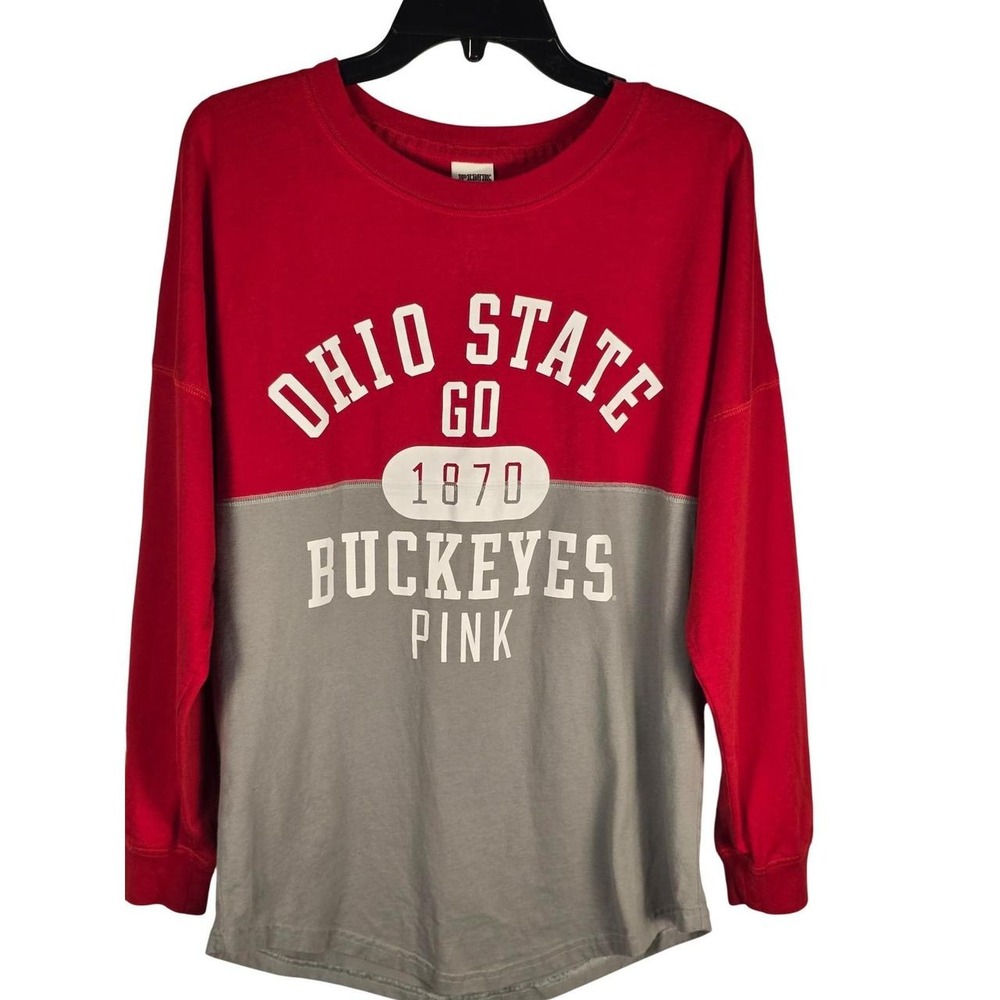 Victoria's Secret PINK Ohio State Buckeyes Long Sleeve Shirt Red Gray Small